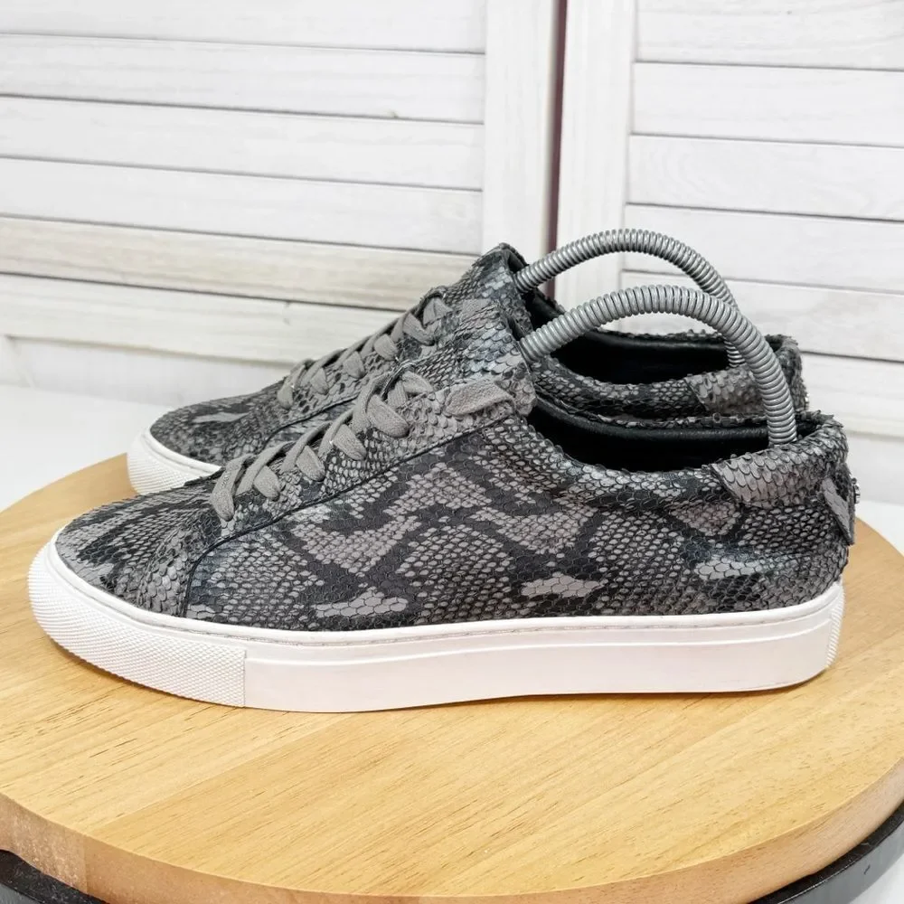 J/Slides Lacee Leather Snake‎ Lace Up Sneakers Dark Grey 9